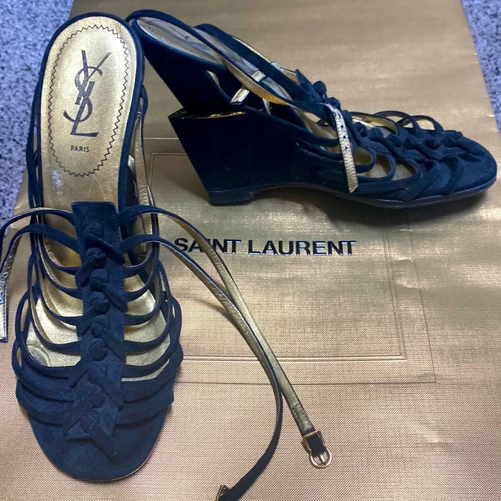 YSL black suede wedge sz38 - Picture 3 of 10